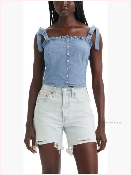 Tops - Relaxed Fit Tank Top with Tie-Sleeves - Square Neck